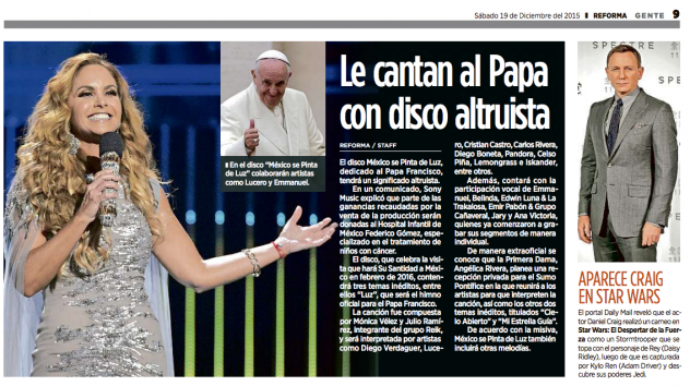 Lucero le canta al Papa Francisco