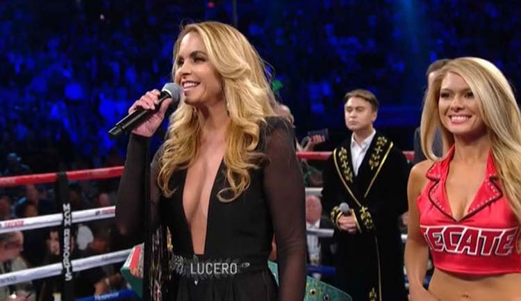 Lucero canta el himno nacional mexicano en la pelea del Canelo en las Vegas