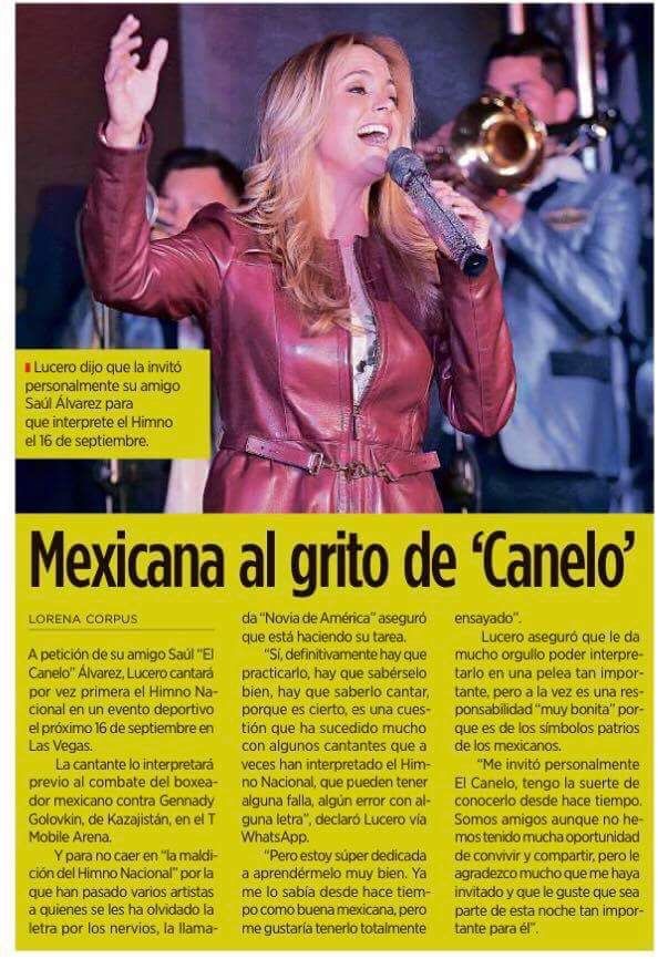 Lucero cantará el himno nacional en la pelea del Canelo